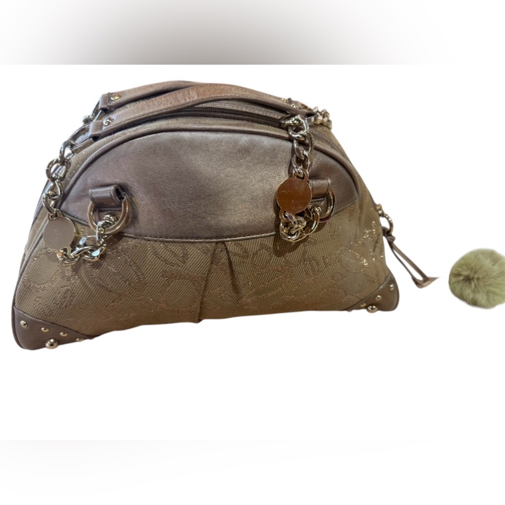Bebe Metallic Bronze Textured Satchel with Chain Handles